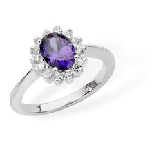 Load image into Gallery viewer, Sterling Silver Purple CZ &amp; CZ Halo Ring SKU 0136064
