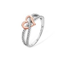 Load image into Gallery viewer, Sterling Silver Double CZ Band Interlink Rose Finish Heart 2 Tone Ring SKU 0136071
