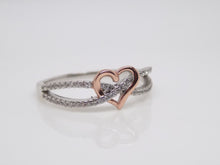 Load image into Gallery viewer, Sterling Silver Double CZ Band Interlink Rose Finish Heart 2 Tone Ring SKU 0136071
