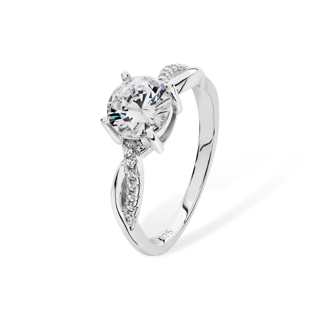 Sterling Silver Twist CZ Band CZ Solitaire Ring SKU 0136072