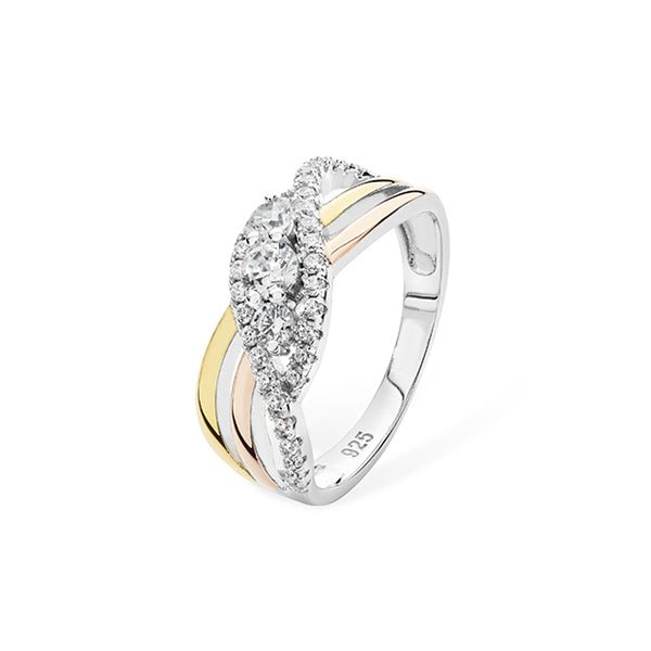 Sterling Silver Rose & Yellow Finish Fancy CZ Band Ring SKU 0136073