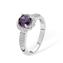 Load image into Gallery viewer, Sterling Silver CZ Band Purple CZ Halo Ring SKU 0136107
