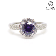 Load image into Gallery viewer, Sterling Silver CZ Band Purple CZ Halo Ring SKU 0136107
