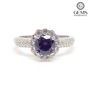 Sterling Silver CZ Band Purple CZ Halo Ring SKU 0136107