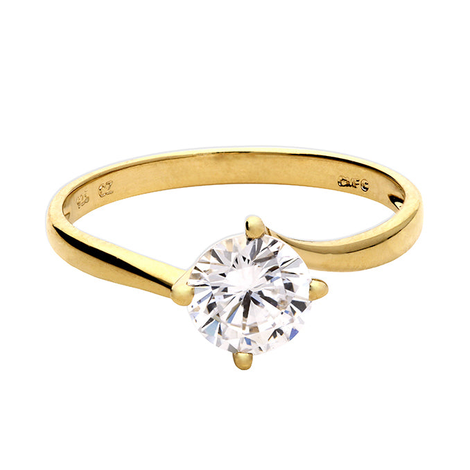 Sterling Silver Gold Finish Solitaire Twist CZ Ring SKU 0136138