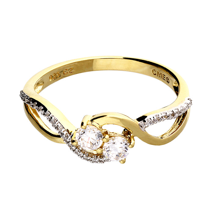 Sterling Silver Gold Finish Double CZ Fancy Twist CZ Band Ring SKU 0136140