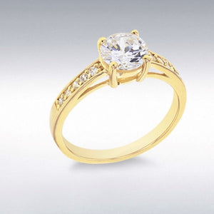 Sterling Silver Gold Finish CZ Band CZ Solitaire Ring SKU 0136144