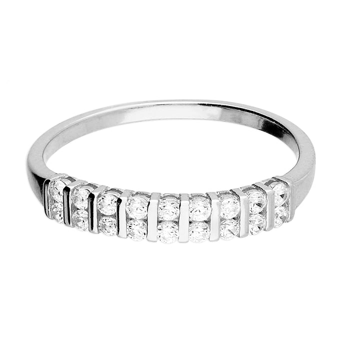 Sterling Silver Bar Set Double Row CZ Eternity Style Ring SKU 0136148
