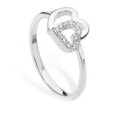 Load image into Gallery viewer, Sterling Silver Plain &amp; CZ Interlinked Double Heart Ring SKU 0136204
