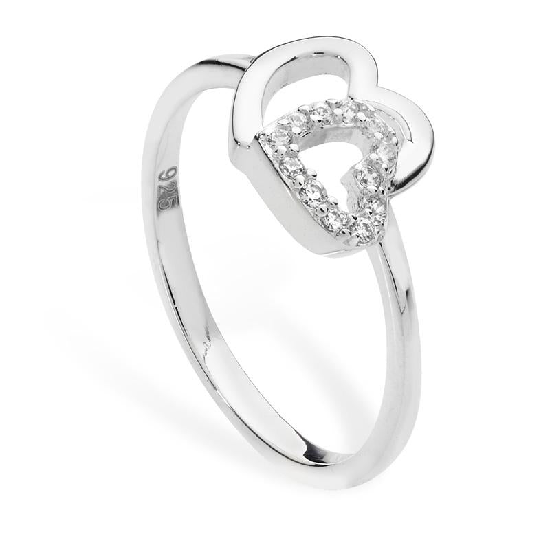 Sterling Silver Plain & CZ Interlinked Double Heart Ring SKU 0136204