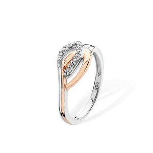 Sterling Silver Plain & CZ 2 Tone Rose & Silver Ring SKU 0136221