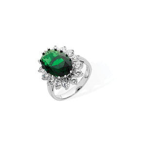 Sterling Silver Oval Green CZ Halo CZ Ring SKU 0137005