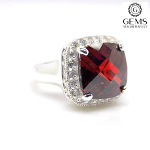 Sterling Silver Square Red CZ Halo Ring SKU 0137009