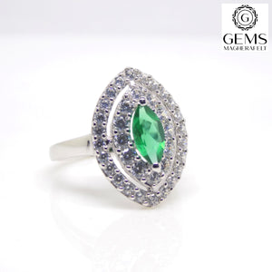 Sterling Silver Marquise Green CZ Double CZ Halo Ring SKU 0137013