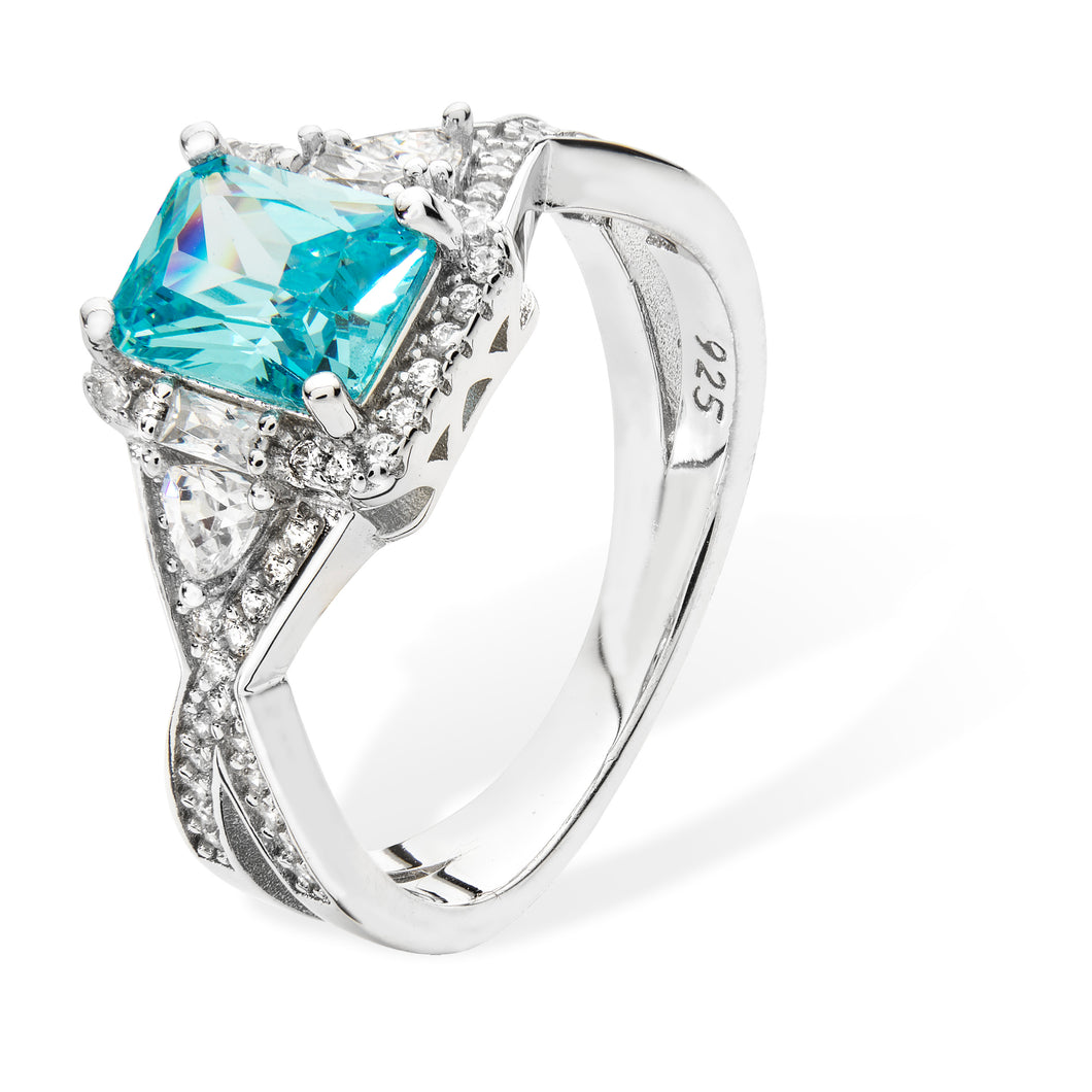 Sterling Silver Pale Blue Rectangle CZ Fancy CZ Ring SKU 0137017