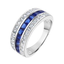 Load image into Gallery viewer, Sterling Silver Blue CZ &amp; White CZ Triple Row Band Ring SKU 0137019
