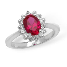 Load image into Gallery viewer, Sterling Silver Oval Red CZ Halo CZ Ring SKU 0137075
