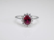 Load image into Gallery viewer, Sterling Silver Oval Red CZ Halo CZ Ring SKU 0137075
