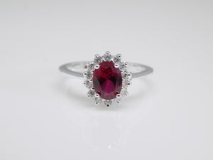 Sterling Silver Oval Red CZ Halo CZ Ring SKU 0137075