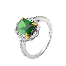 Load image into Gallery viewer, Sterling Silver Rectangle Green CZ Ornate Style Ring SKU 0137100
