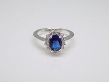 Load image into Gallery viewer, Sterling Silver Oval Blue CZ, CZ Cluster Ring SKU 0142001
