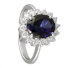 Load image into Gallery viewer, Sterling Silver Oval Blue CZ &amp; CZ Halo Ring SKU 0142002
