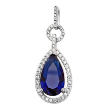 Load image into Gallery viewer, Sterling Silver Blue CZ Pear Shape CZ Halo Pendant SKU 0142007
