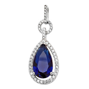 Sterling Silver Blue CZ Pear Shape CZ Halo Pendant SKU 0142007