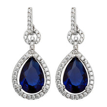 Load image into Gallery viewer, Sterling Silver Blue CZ Pear Shape CZ Halo Earrings SKU 0142008
