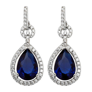 Sterling Silver Blue CZ Pear Shape CZ Halo Earrings SKU 0142008