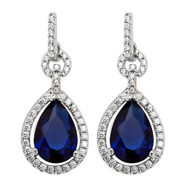 Sterling Silver Blue CZ Pear Shape CZ Halo Earrings SKU 0142008