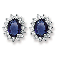 Load image into Gallery viewer, Sterling Silver Oval Blue CZ Halo CZ Earrings SKU 0142009
