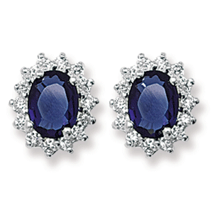 Sterling Silver Oval Blue CZ Halo CZ Earrings SKU 0142009