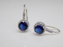 Load image into Gallery viewer, Sterling Silver Blue &amp; Clear CZ Mini Drop Earrings SKU 0142014
