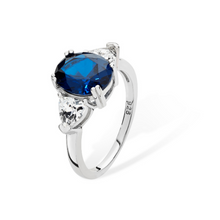 Load image into Gallery viewer, Sterling Silver Blue &amp; Clear CZ 3 Stone Ring SKU 0142017
