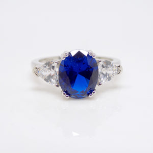 Sterling Silver Blue & Clear CZ 3 Stone Ring SKU 0142017