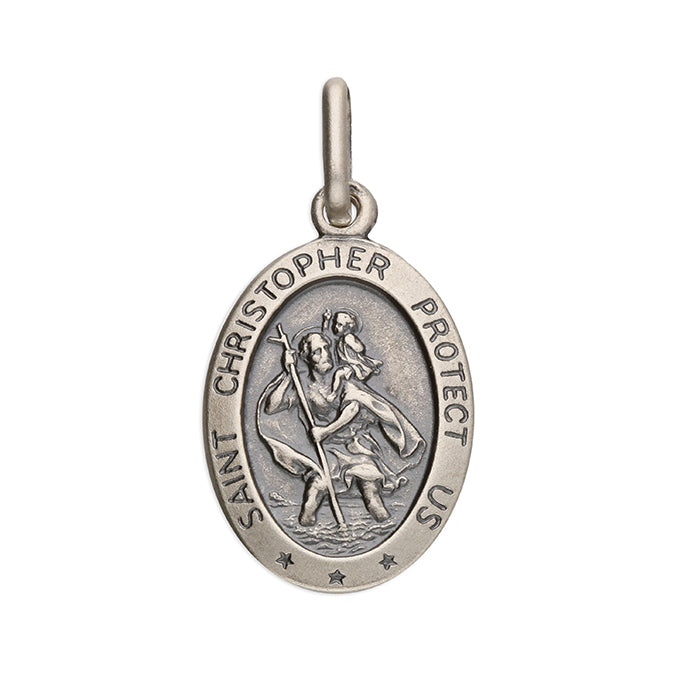 Sterling Silver Oxidised Oval St.Christopher SKU 0143006