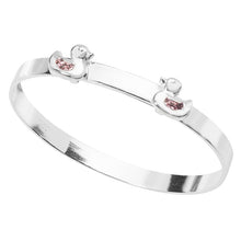Load image into Gallery viewer, Sterling Silver Kids Double Ducks Pink CZ Bangle SKU 0302022
