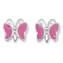 Load image into Gallery viewer, Sterling Silver Pink Enamel Butterfly Stud Earrings SKU 0306005
