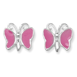 Sterling Silver Pink Enamel Butterfly Stud Earrings SKU 0306005