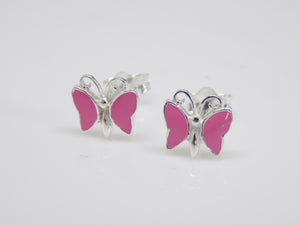 Sterling Silver Pink Enamel Butterfly Stud Earrings SKU 0306005