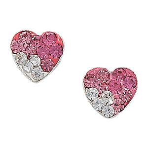 Sterling Silver Pink & White Crystal Heart Stud Earrings SKU 0306010