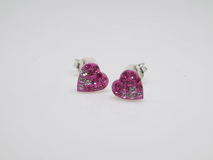 Sterling Silver Pink & White Crystal Heart Stud Earrings SKU 0306010