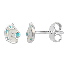 Load image into Gallery viewer, Sterling Silver White &amp; Blue Enamel Unicorn Stud Earrings SKU 0306013
