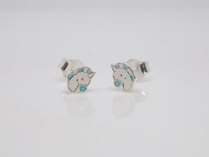 Sterling Silver White & Blue Enamel Unicorn Stud Earrings SKU 0306013