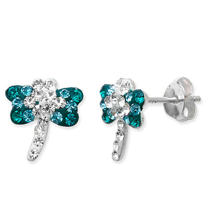 Sterling Silver Blue & White Crystal Dragonfly Stud Earrings SKU 0306014