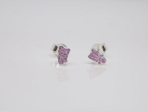 Sterling Silver Pink Enamel Small Teddy Stud Earrings SKU 0306015