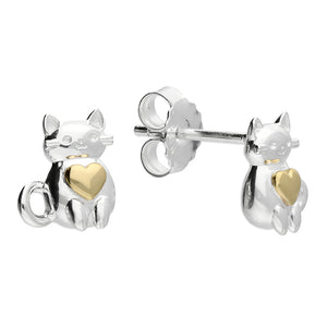 Sterling Silver 2 Tone Gold Finish Heart/Cat stud earrings SKU 0306100