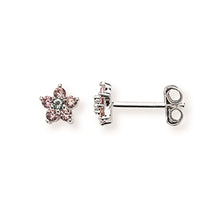 Load image into Gallery viewer, Sterling Silver Pink &amp; White CZ Flower Stud Earrings SKU 0307003
