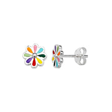 Load image into Gallery viewer, Sterling Silver Multi Colour Enamel Flower Stud Earrings SKU 0307013
